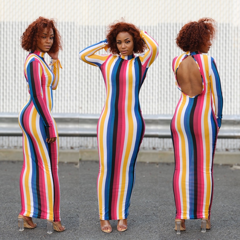 *SOLD* Color Stripe Backless Midi Dress